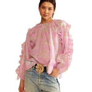 Cynthia Rowley Claudia Ruffle Blouse in Pink Baby’s Breath - Sz. L - NWT